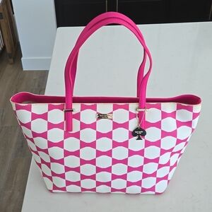 KATE SPADE BOW TOTE w/ Kate spade charm pink & white bow pattern  17 x 10 in